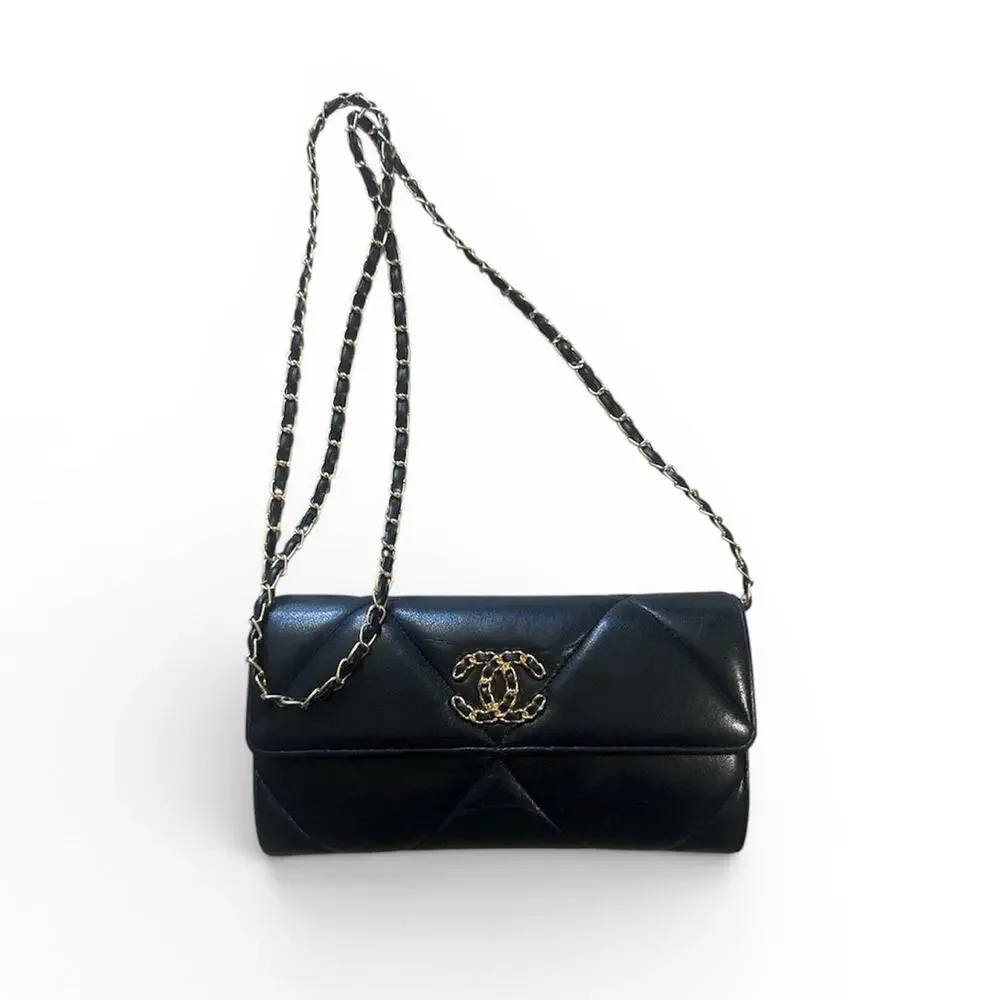 Chanel 19 Flap Wallet with Chain Quilted Lambskin Leather Gold Hardware - Picture 13 of 14